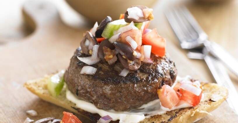 Lamb Burger with Greek Salad