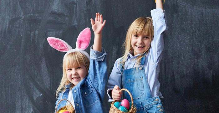 Children cheering for Easter