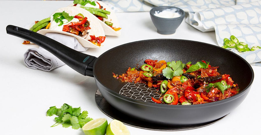 Mushroom fajitas in a Prestige non-stick frying pan