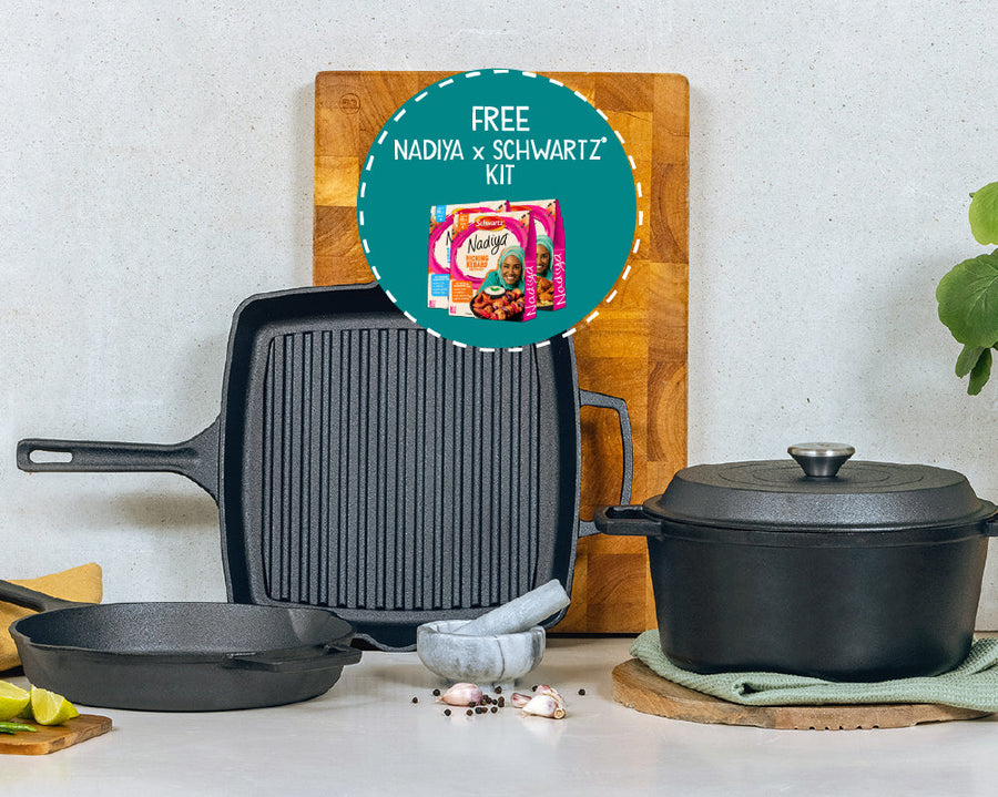 Cast iron grill pan, skillet and casserole