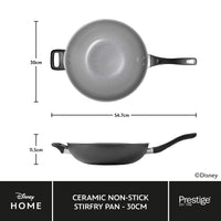 Disney Monochrome Mickey Mouse: Ceramic Non-Stick Wok & Helper Handle - 30cm