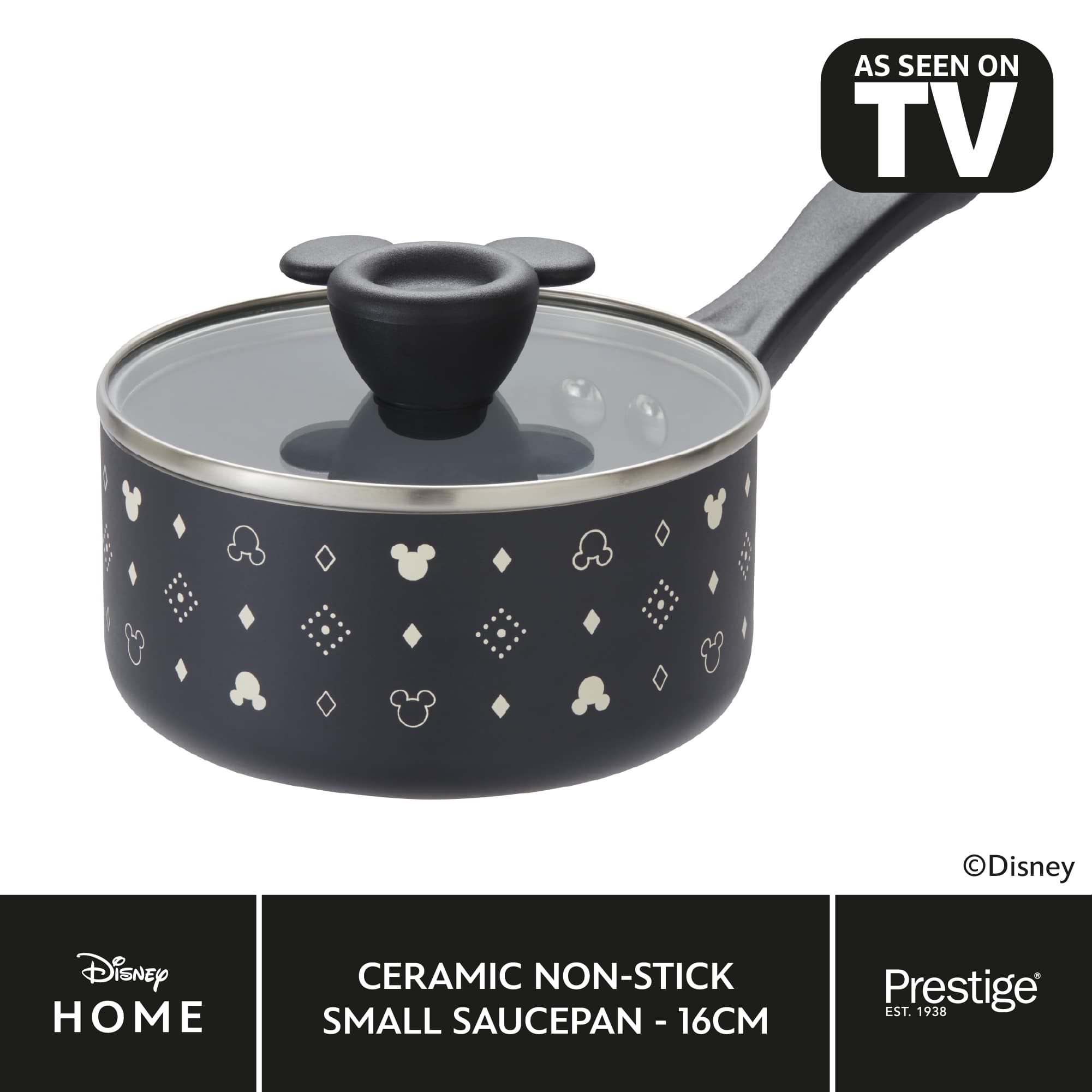 Disney Monochrome Mickey Mouse: Ceramic Non-Stick Saucepan & Lid