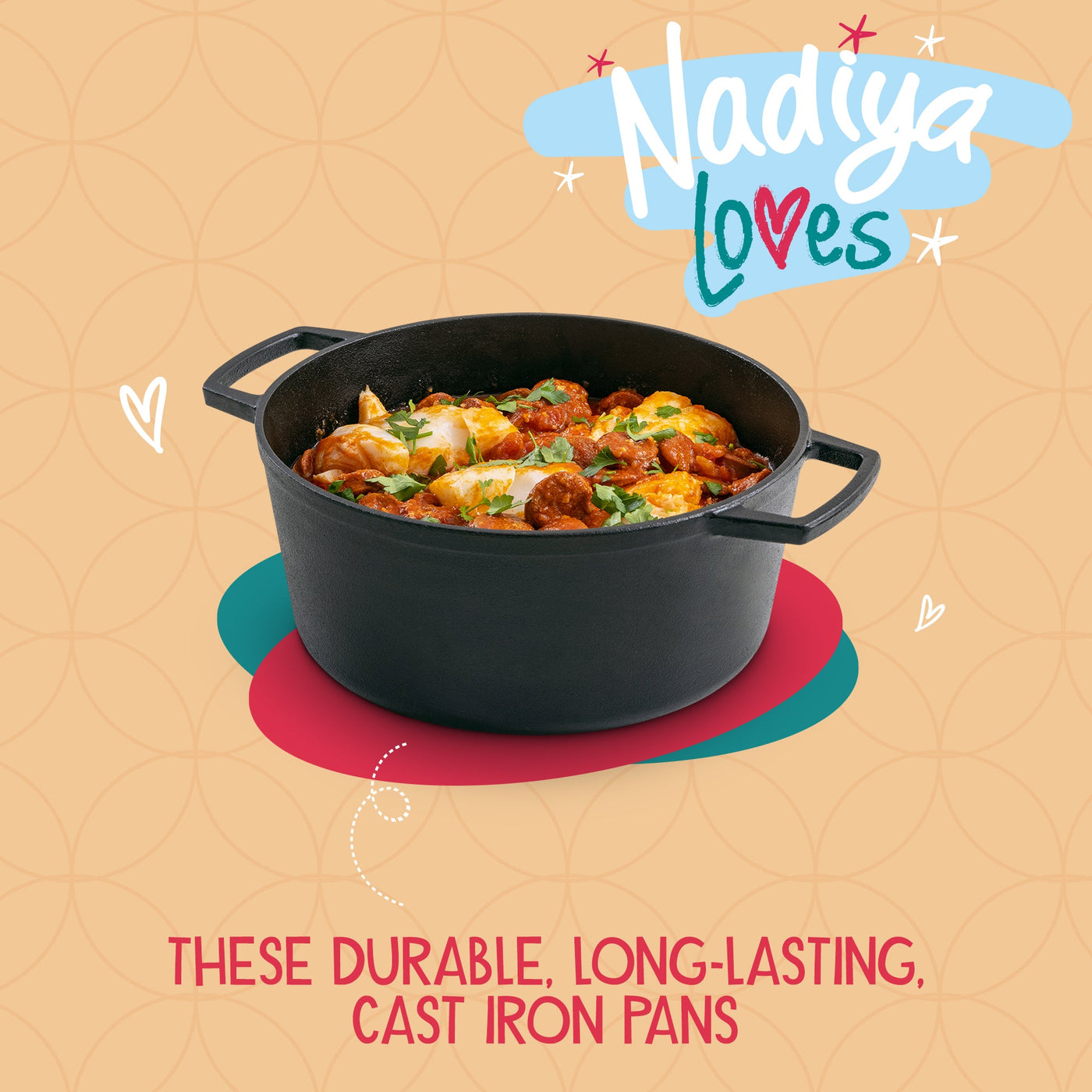 Nadiya Hussain Cast Iron Casserole Dish, Lid & Free Schwartz Punchy Bowl Spice Kit