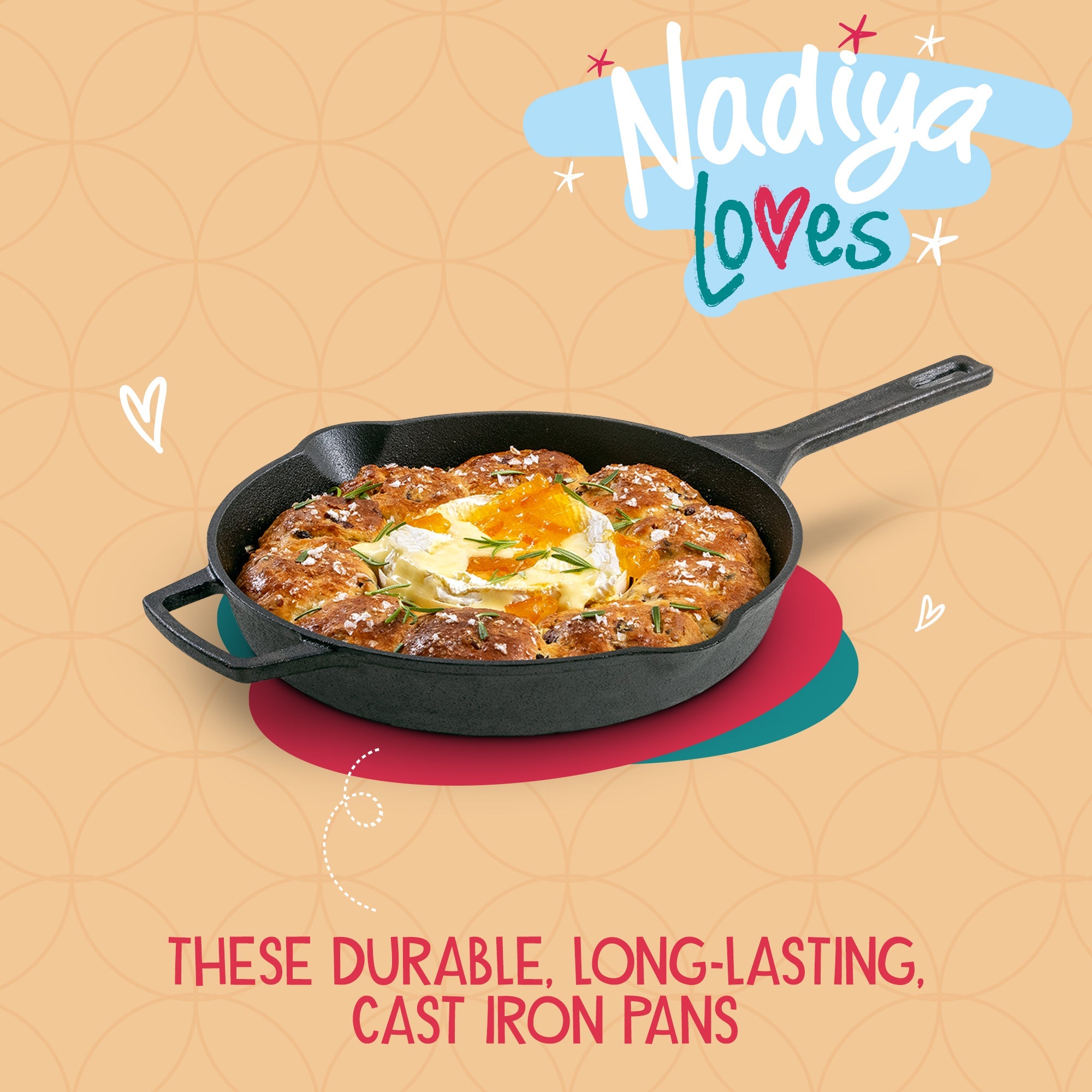 Nadiya Hussain Cast Iron Skillet Pan - 25cm & Free Schwartz Tangy Tacos Spice Kit