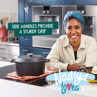 Nadiya Hussain Cast Iron Casserole Dish, Lid & Free Schwartz Punchy Bowl Spice Kit