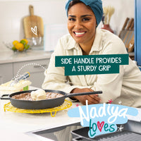 Nadiya Hussain Cast Iron Skillet Pan - 25cm & Free Schwartz Tangy Tacos Spice Kit