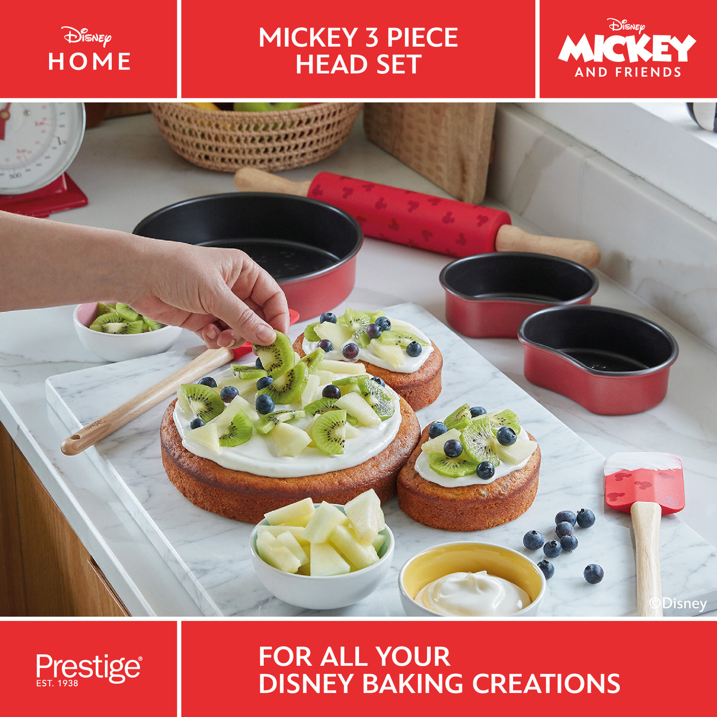 Disney Bake with Mickey: Non-Stick Mickey Head Cake Tins - 3 Piece