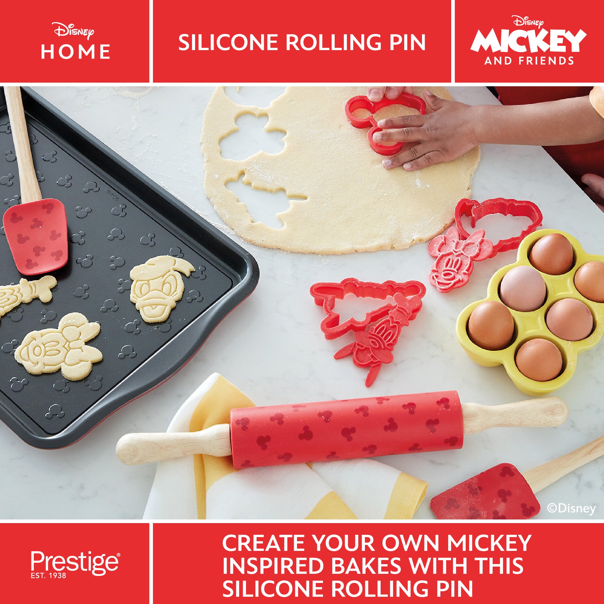 Disney Bake with Mickey: Silicone Rolling Pin with Wooden Handles