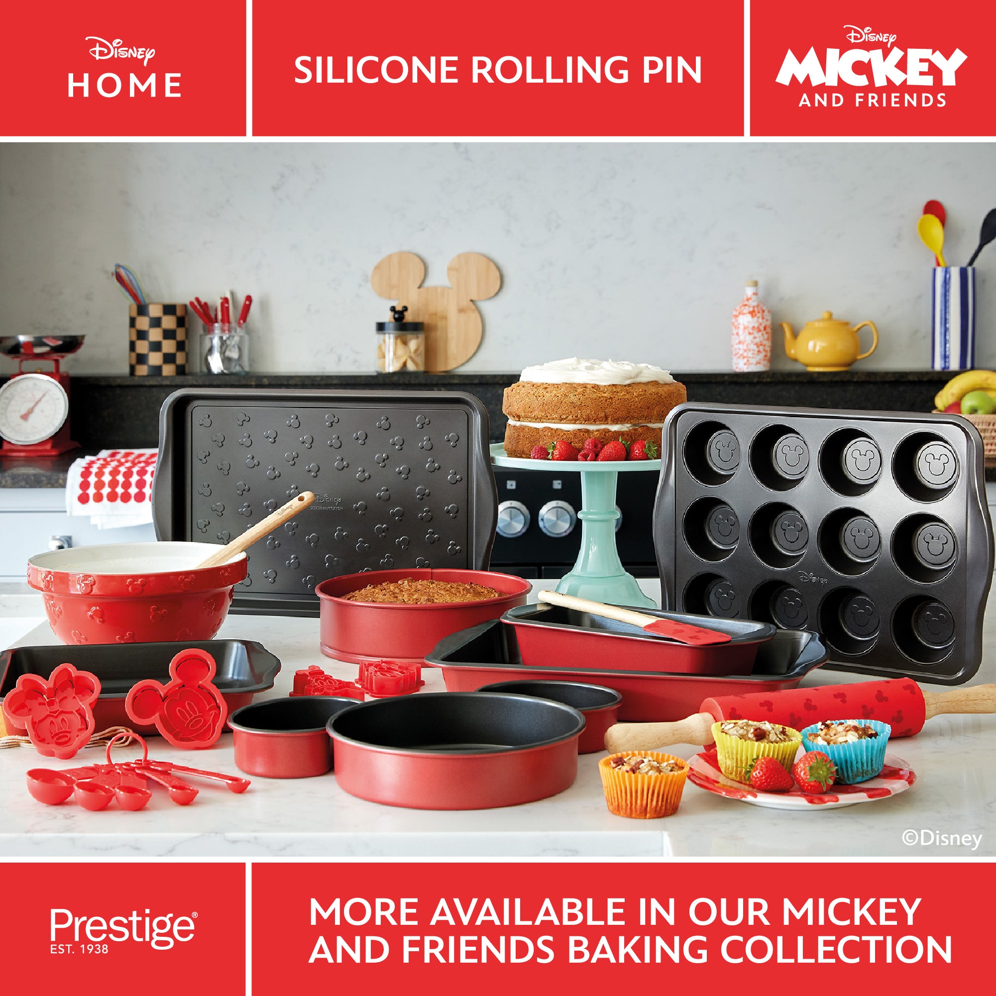 Disney Bake with Mickey: Silicone Rolling Pin with Wooden Handles