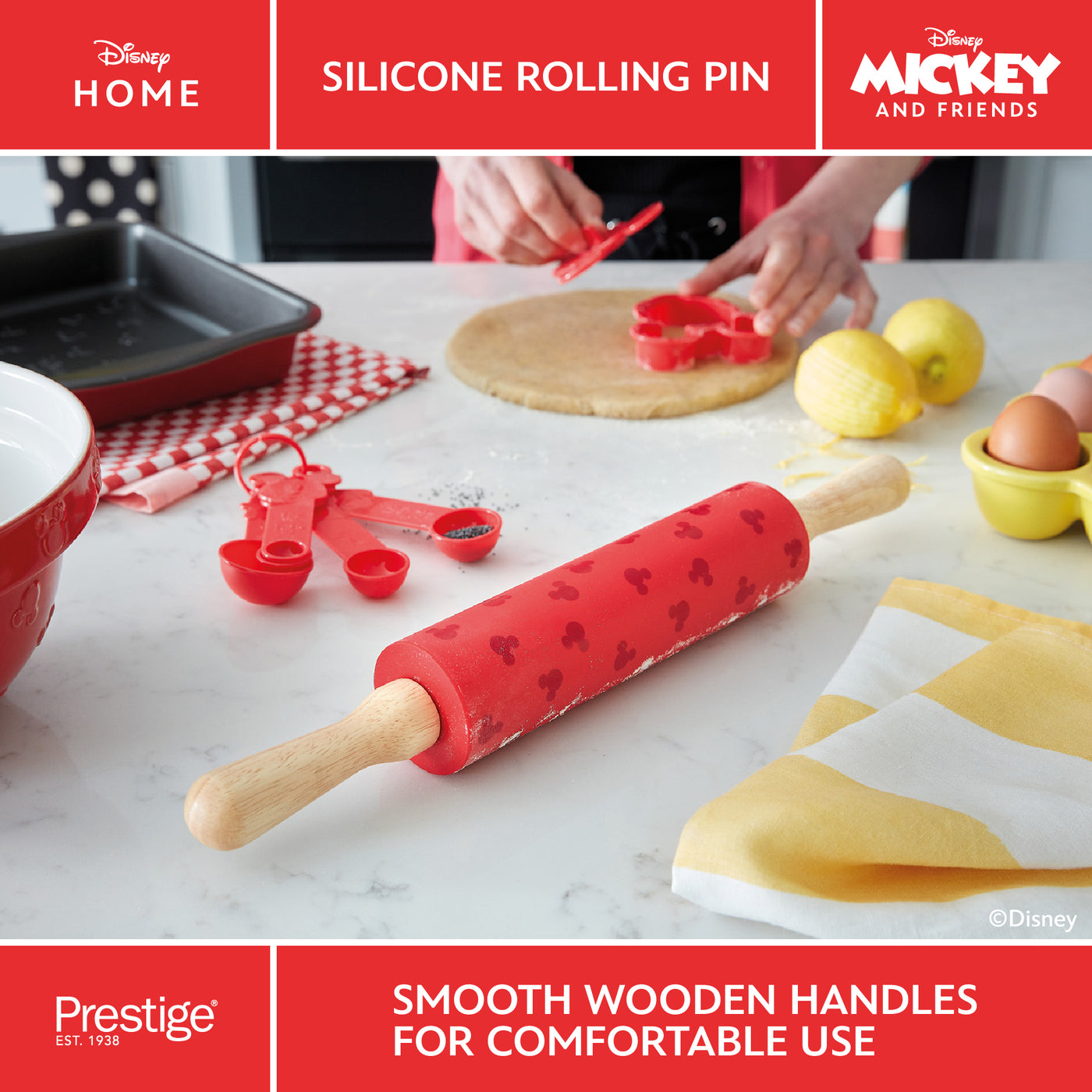 Disney Bake with Mickey: Silicone Rolling Pin with Wooden Handles