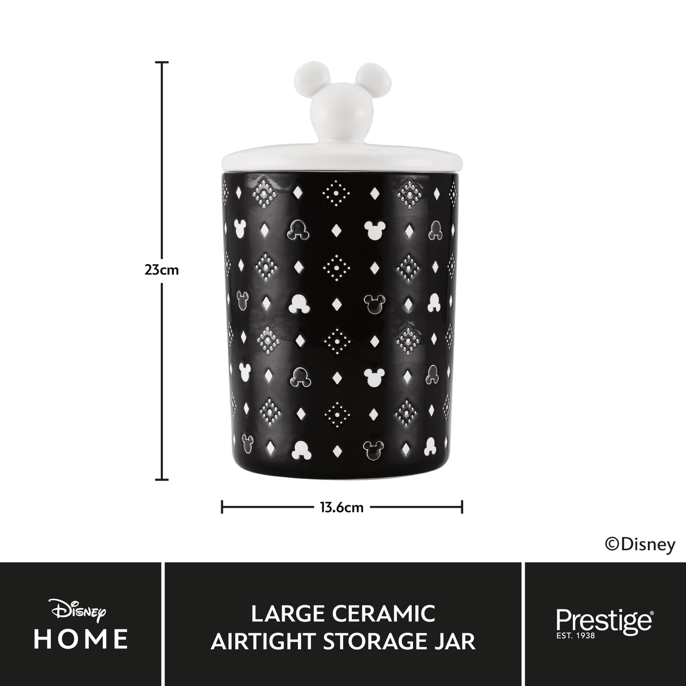 Disney Monochrome Mickey Mouse: Ceramic Airtight Storage Jar - 3 Sizes