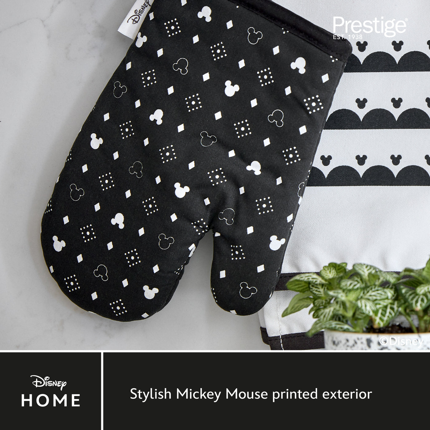 Disney Monochrome Mickey Mouse Accessories Set - Charcoal Oven Glove, Apron & Tea Towel