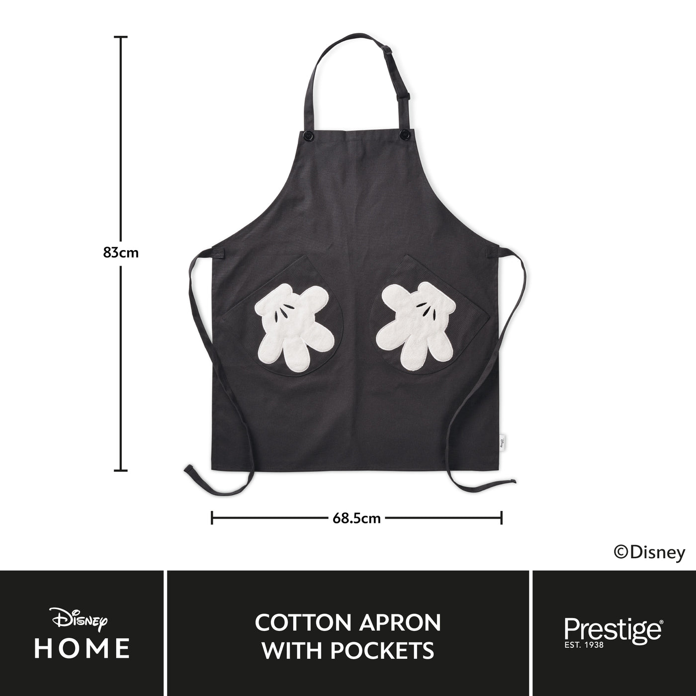 Disney Monochrome Mickey Mouse: Cotton Apron & Pockets