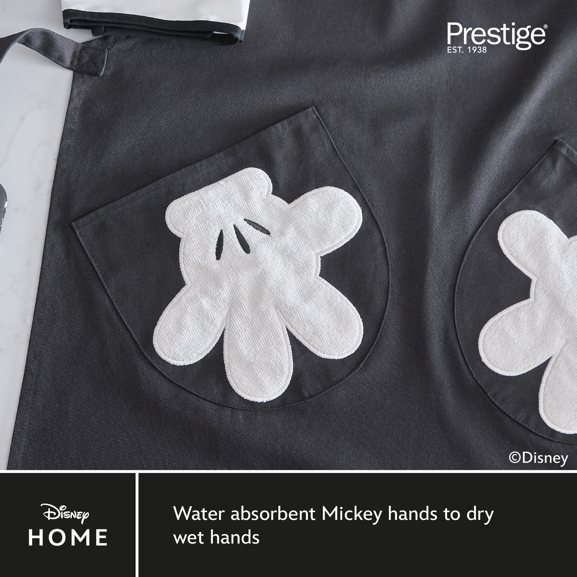 Disney Monochrome Mickey Mouse Accessories Set - White Oven Gloves, Apron & Tea Towel