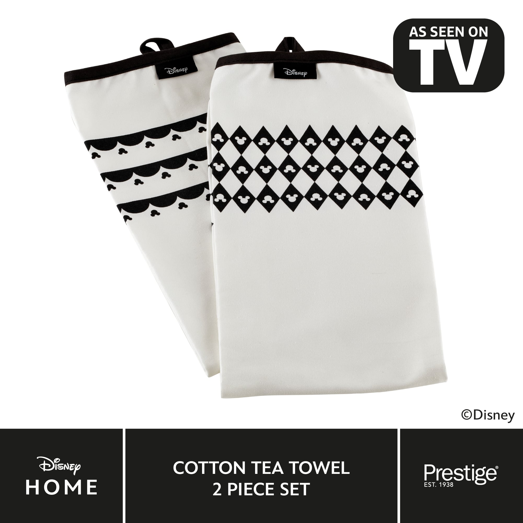 Disney Monochrome Mickey Mouse: Tea Towel Set - 2 Pieces