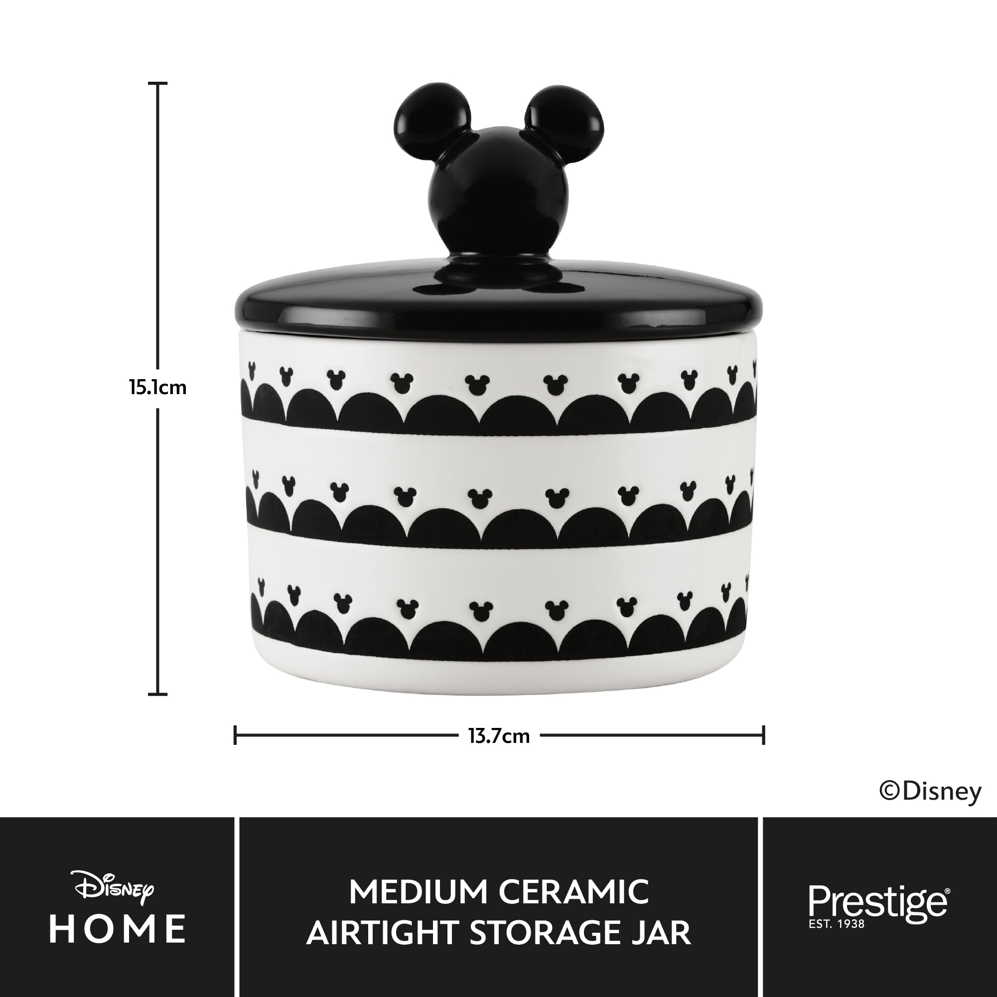 Disney Monochrome Mickey Mouse: Ceramic Airtight Storage Jar - 3 Sizes