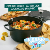 Nadiya Hussain Cast Iron Casserole Dish, Lid & Free Schwartz Punchy Bowl Spice Kit