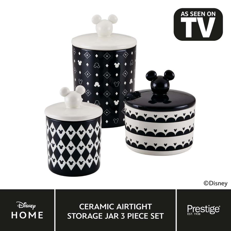 Disney Monochrome Mickey Mouse: Ceramic Airtight Storage Jars - 3 Piece Set