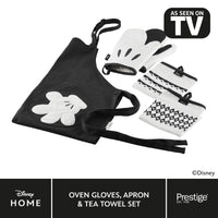 Disney Monochrome Mickey Mouse Accessories Set - White Oven Gloves, Apron & Tea Towel