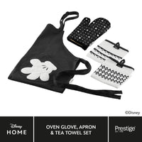 Disney Monochrome Mickey Mouse Accessories Set - Charcoal Oven Glove, Apron & Tea Towel