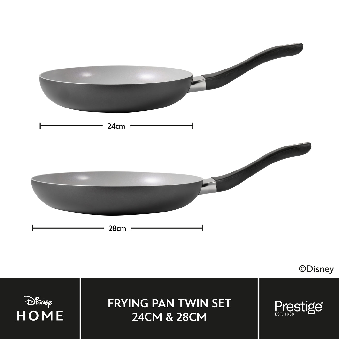 Disney Monochrome Mickey Mouse: Ceramic Non-Stick Frying Pans - Twin Pack