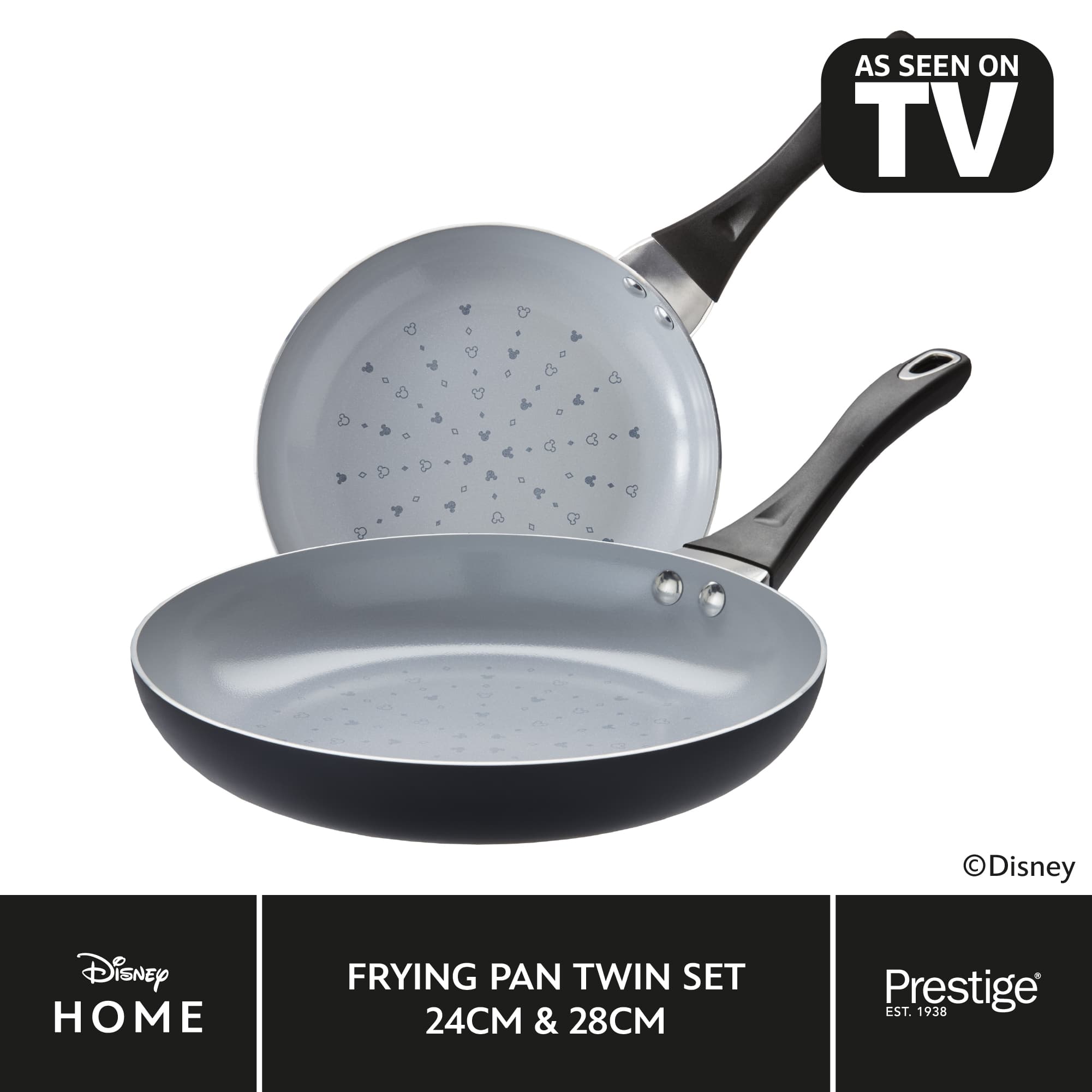 Disney Monochrome Mickey Mouse: Ceramic Non-Stick Frying Pans - Twin Pack