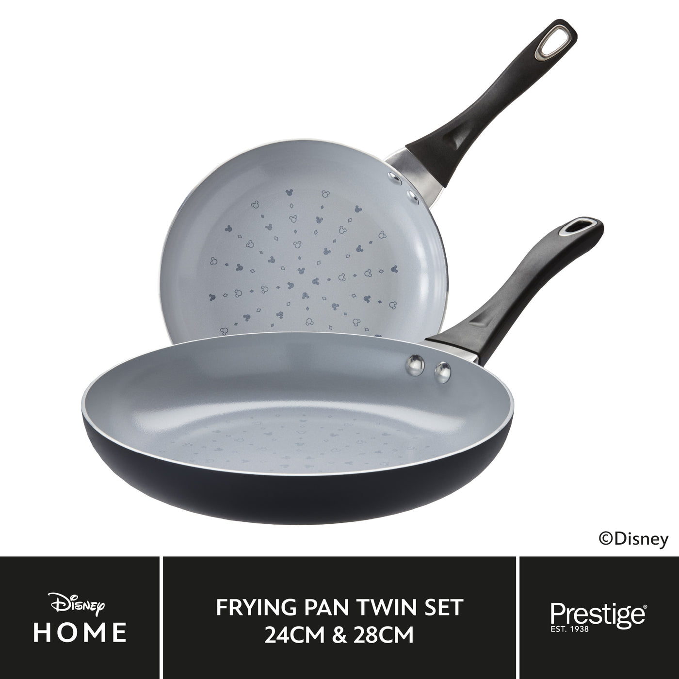 Disney Monochrome Mickey Mouse: Ceramic Non-Stick Frying Pans - Twin Pack