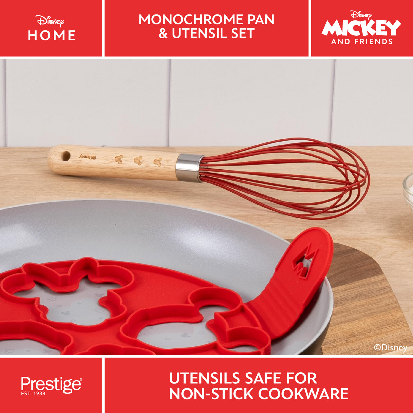 Disney Non-Stick Large Pancake Pan, Whisk, Mould & Spatula Set