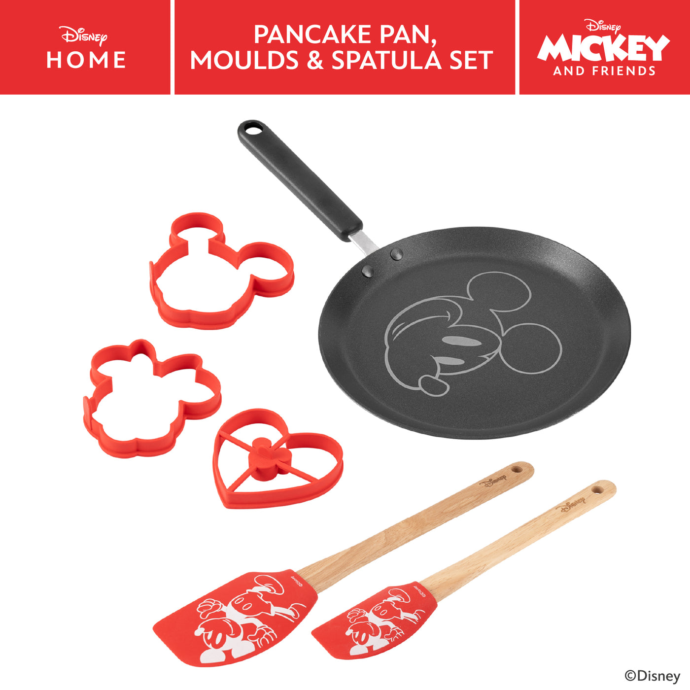 Disney Non-Stick Medium Pancake Pan, Moulds & Spatula Set