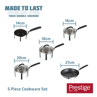 Made to Last: Stainless Steel Frying Pan, Saucepan, Straining Lids & Milk Pan Set - 5 Pieces