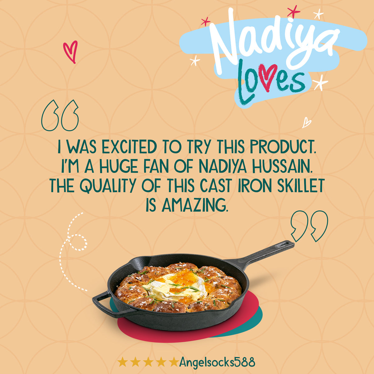 Nadiya Hussain Cast Iron Skillet Pan - 25cm & Free Schwartz Tangy Tacos Spice Kit