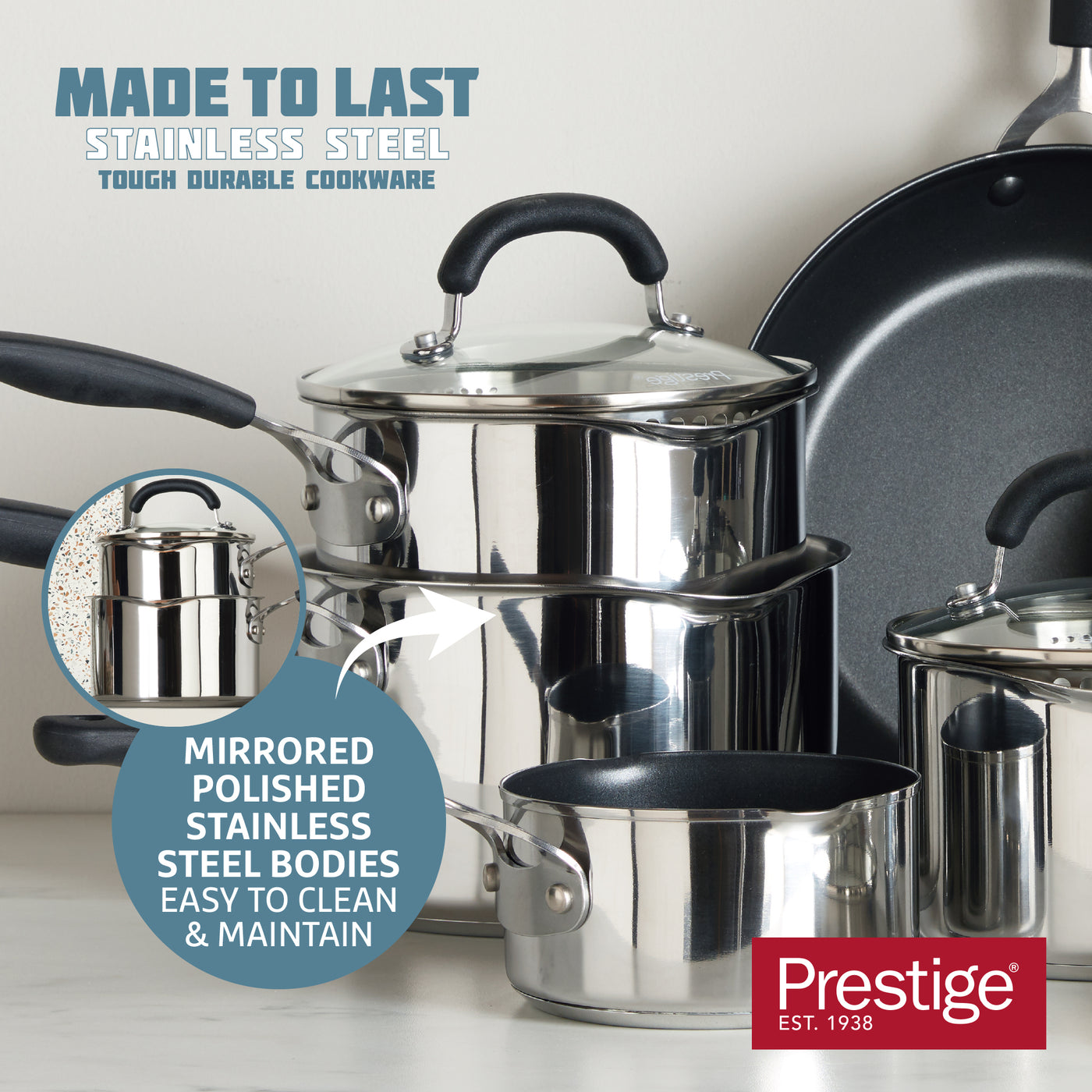 Made to Last: Stainless Steel Saucepan & Straining Lid - 3 Sizes: 16cm, 18cm and 20cm