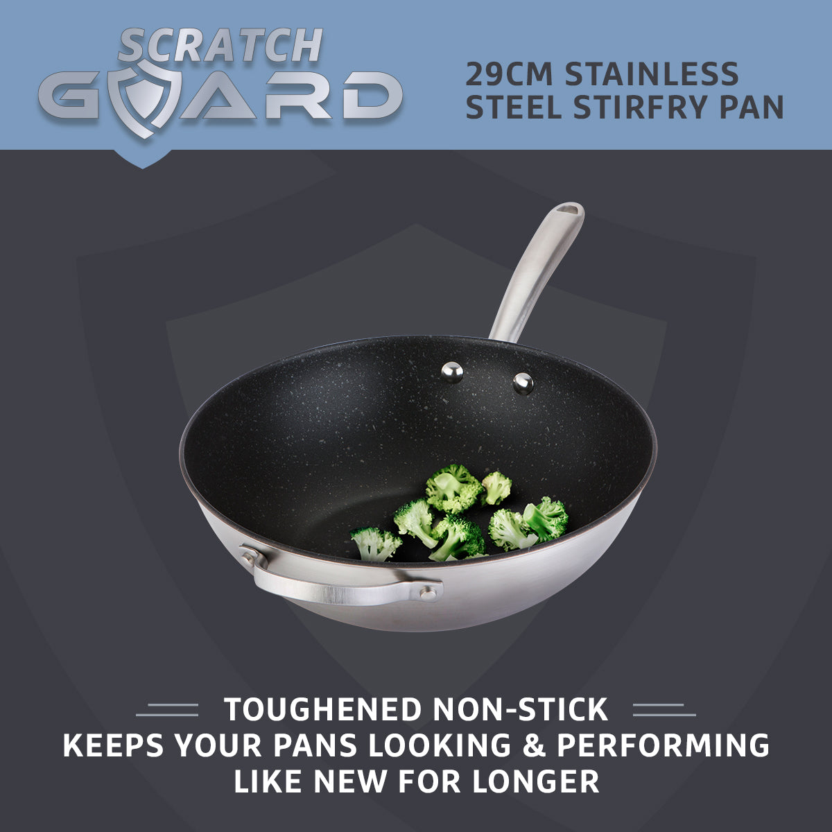 Scratch Guard Non Stick Stainless Steel Stir Fry Wok