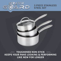 Scratch Guard: Non-Stick Stainless Steel Saucepan & Lid Set - 3 Piece