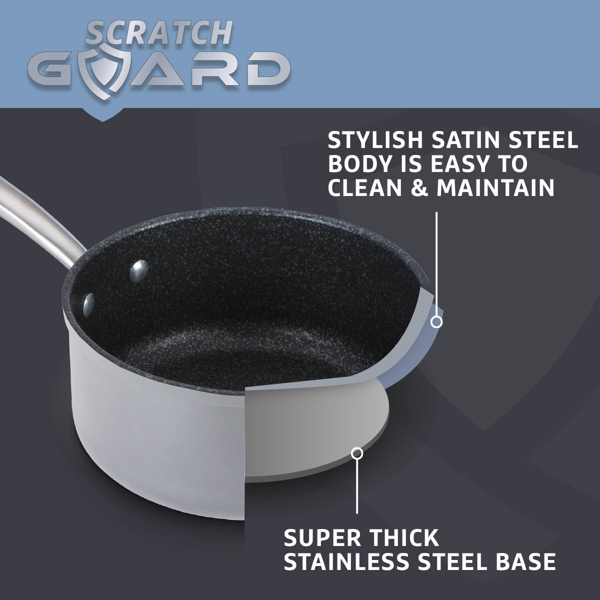 Scratch Guard: Non-Stick Stainless Steel Saucepan & Lid Set - 3 Piece