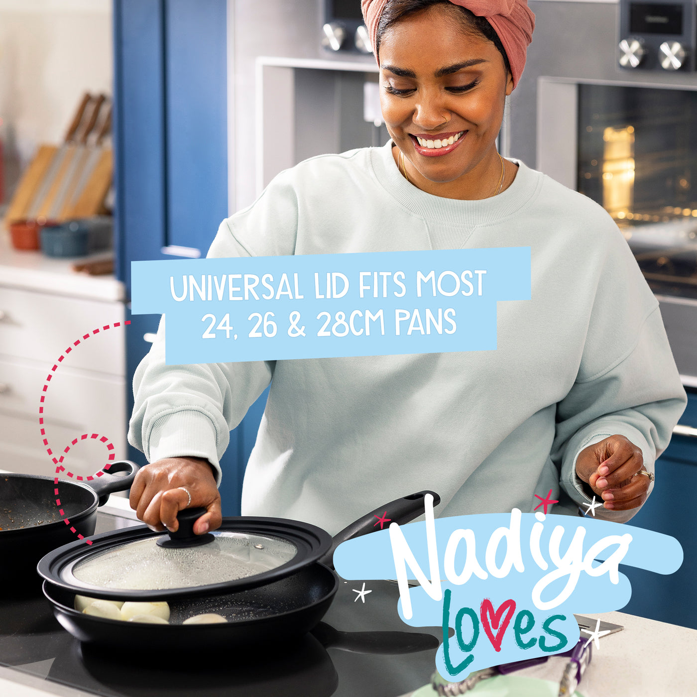 Nadiya Hussain Stackable Non-Stick Frying Pan Set & Multi-Size Lid