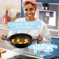 Nadiya Hussain 4 in 1 Non-Stick Wok, Steamer & Multi-Use Glass Lid - Set