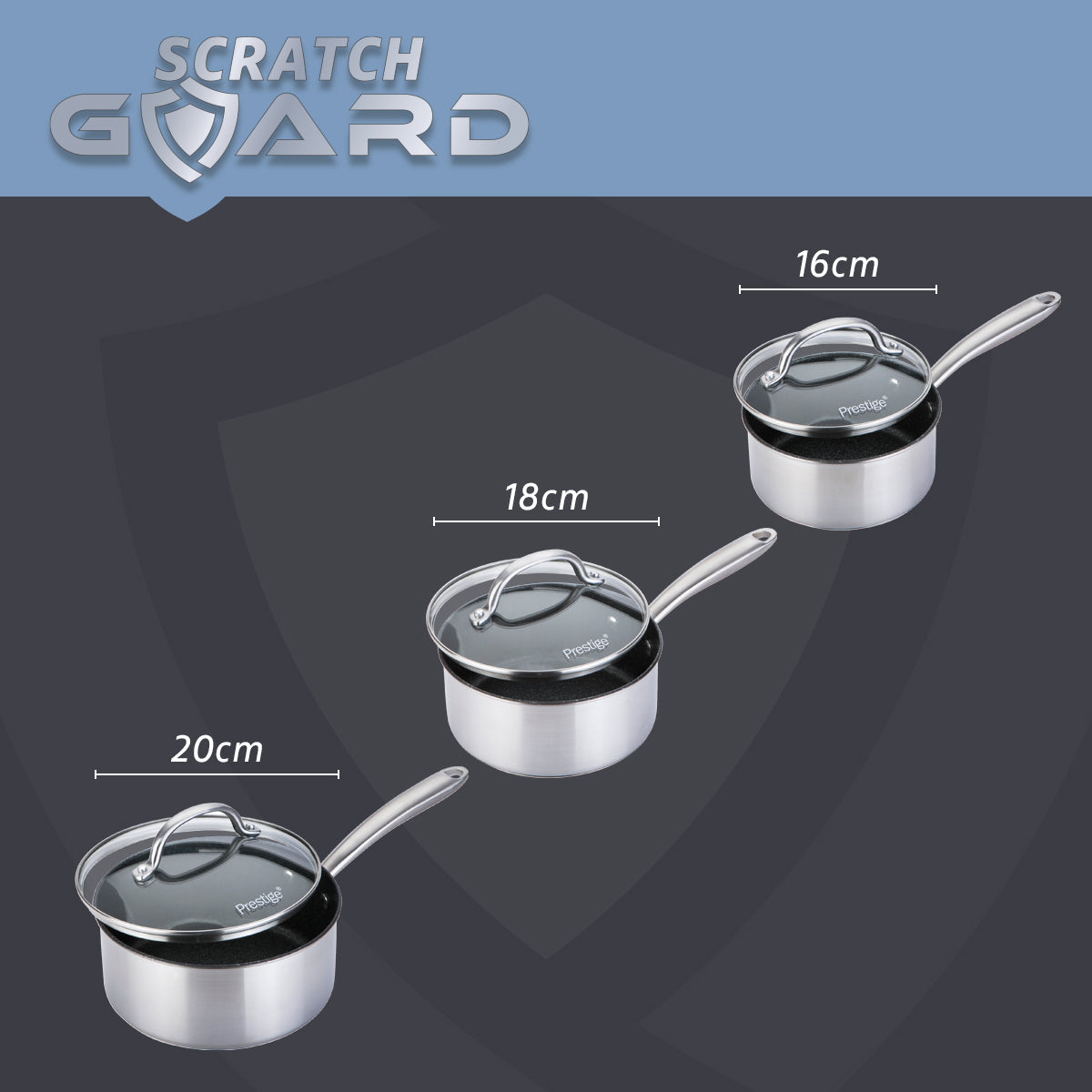 Scratch Guard: Non-Stick Stainless Steel Saucepan & Lid Set - 3 Piece