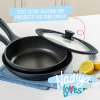 Nadiya Hussain Stackable Non-Stick Frying Pan Set & Multi-Size Lid