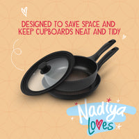 Nadiya Hussain Stackable Non-Stick Frying Pan Set & Multi-Size Lid