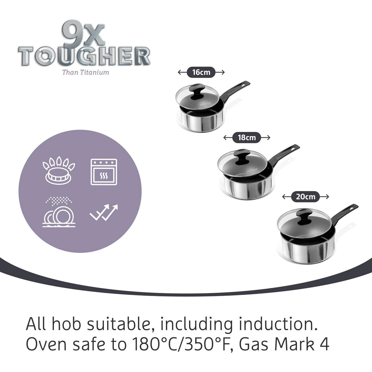 9 X Tougher: Stainless Steel Non-Stick Saucepan Set - Small, Medium & Large