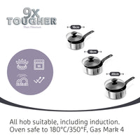 9 X Tougher: Stainless Steel Non-Stick Saucepan Set - Small, Medium & Large