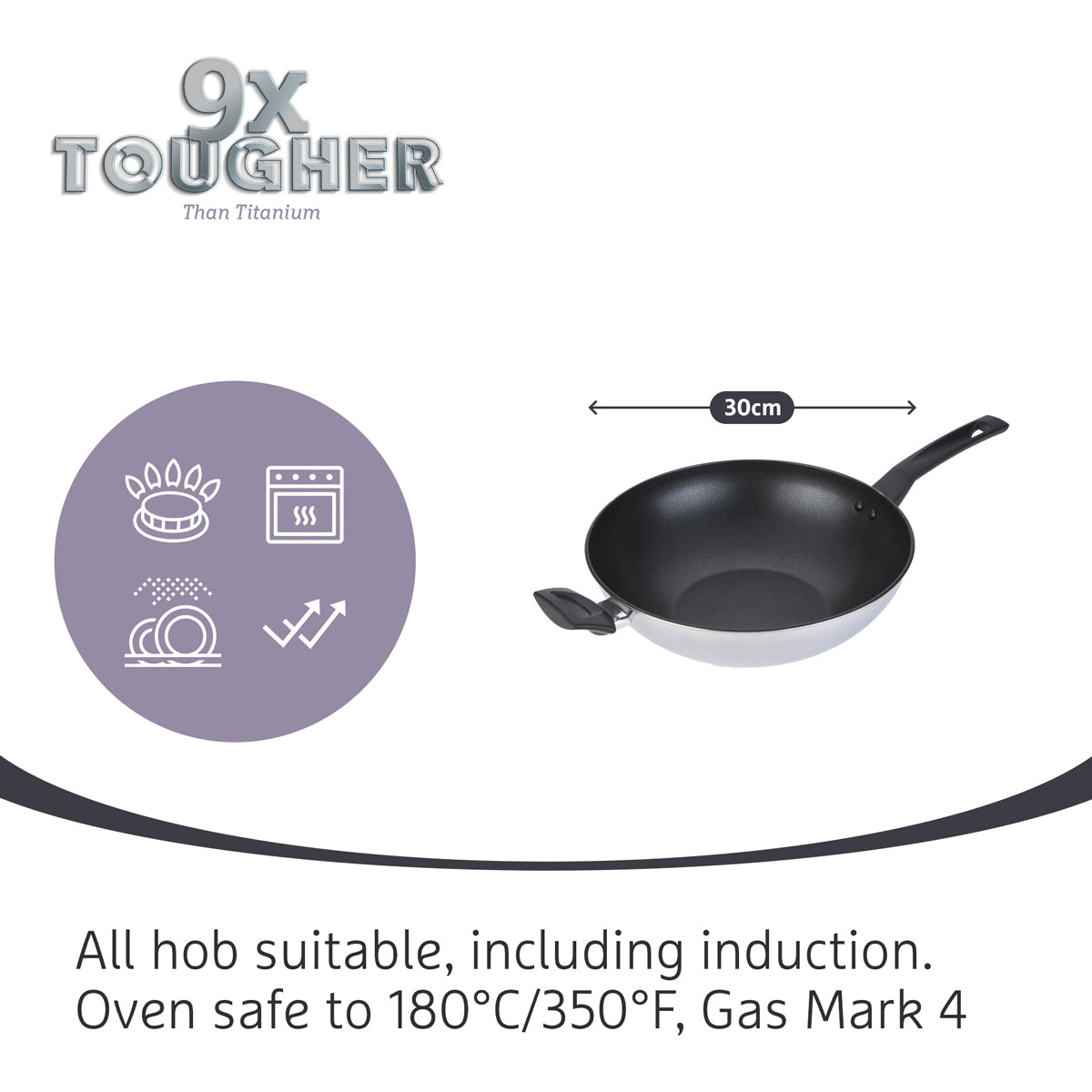 9 X Tougher 30cm Stainless Steel Stir Fry Wok