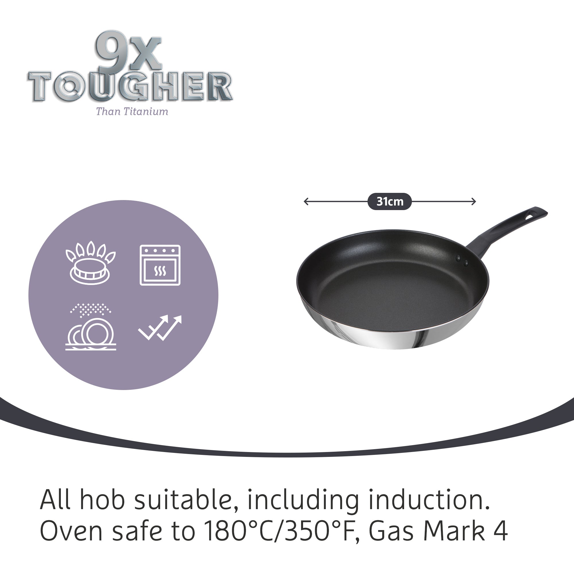 9 X Tougher Stainless Steel Frying Pan