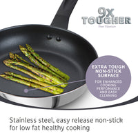 9 X Tougher: Non-Stick Stainless Steel Saucepans & Lid, Frying Pan, Milk Pan Set - 5 Pieces