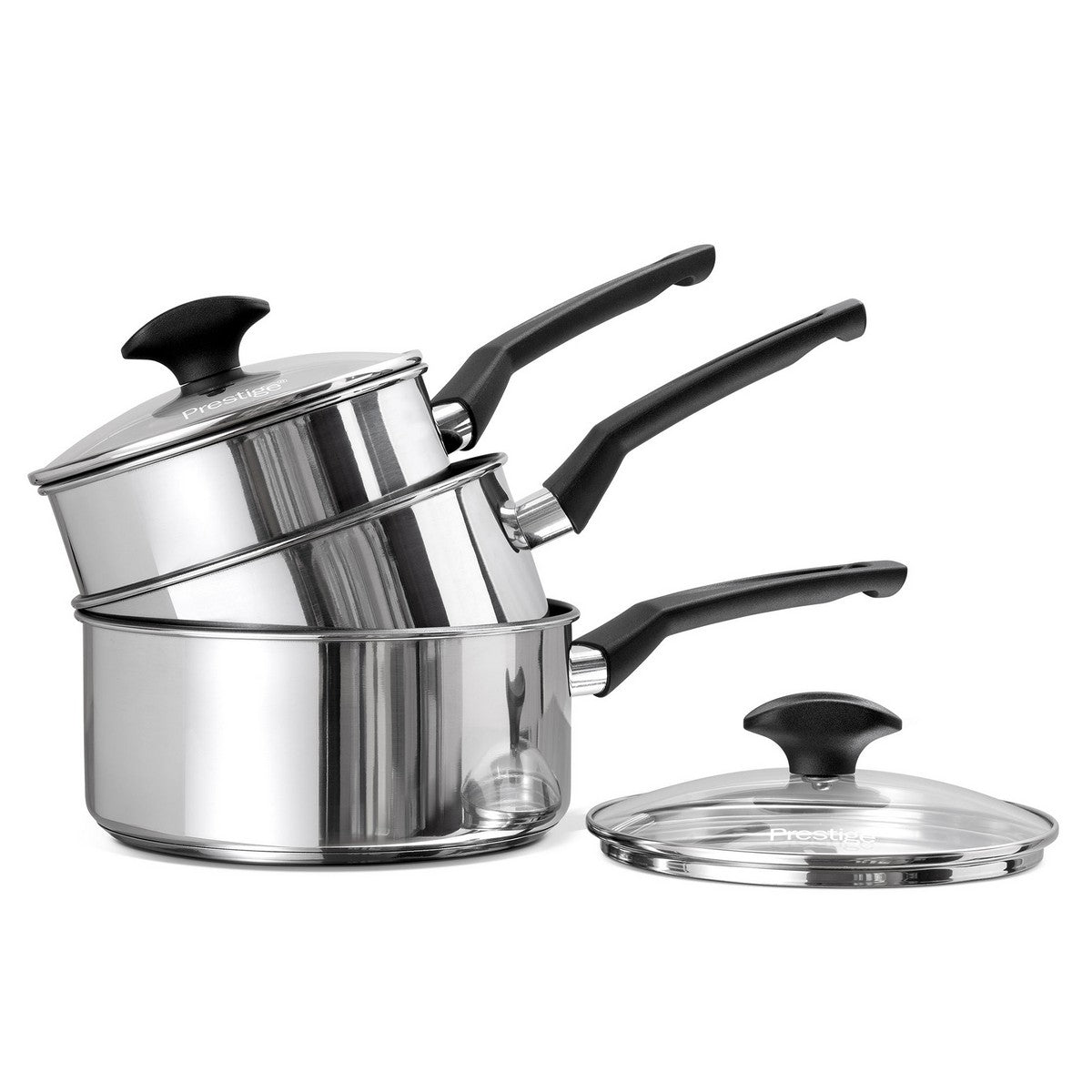 9 X Tougher: Non-Stick Stainless Steel Saucepans & Lid, Frying Pan, Milk Pan Set - 5 Pieces