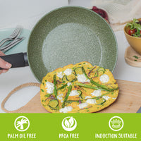 Prestige Eco frying pan is PFOA free, palm oil free, induction suitable & made from recycled materials