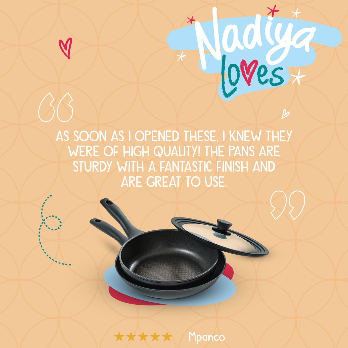 Nadiya Hussain Stackable Non-Stick Frying Pan Set & Multi-Size Lid