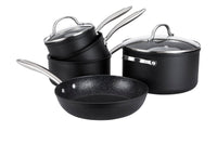 Scratch Guard non stick 5 piece pan set.  Anti scratch pan set with matte black exterior & stone effect interior