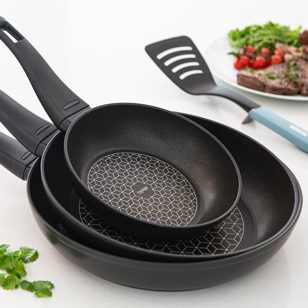 Thermo Smart diamond infused non stick wok is oven safe & dishwasher safe. Handle indicator turns green when ready to cook